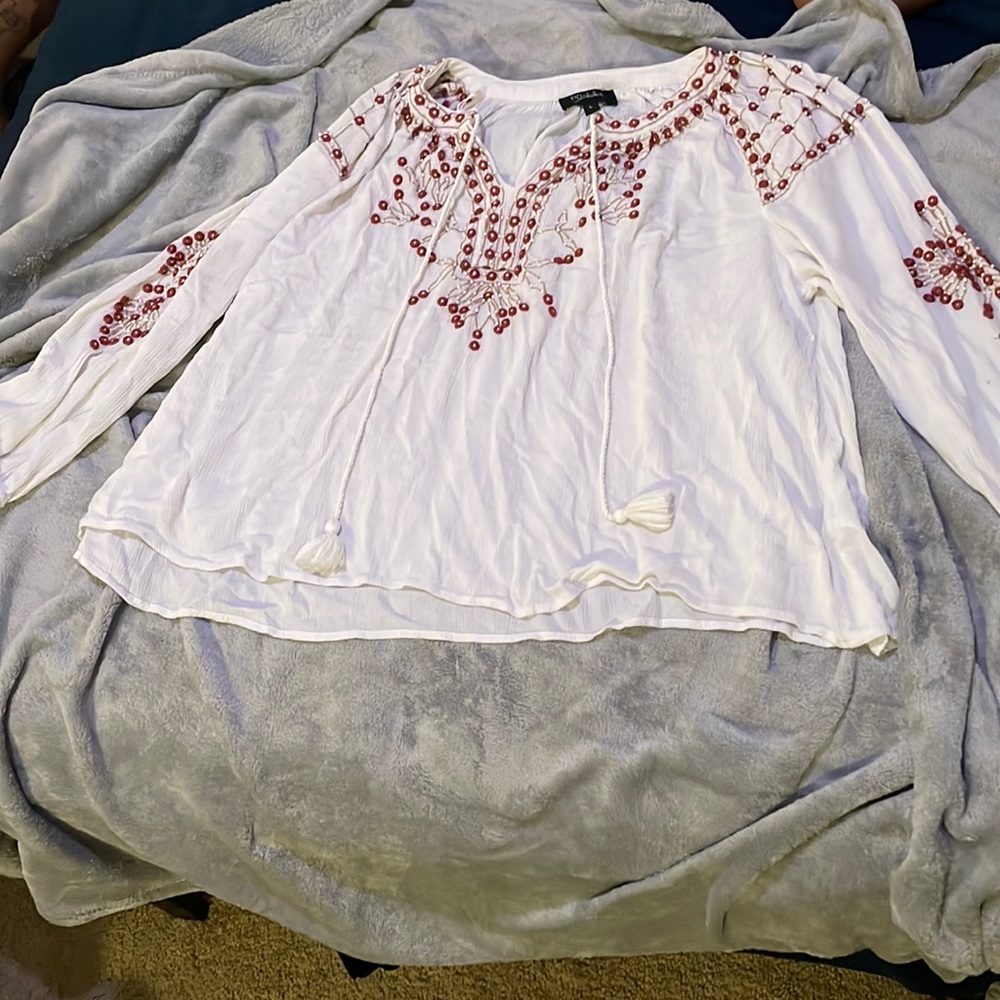 Long sleeve cream and burnt orange shirt